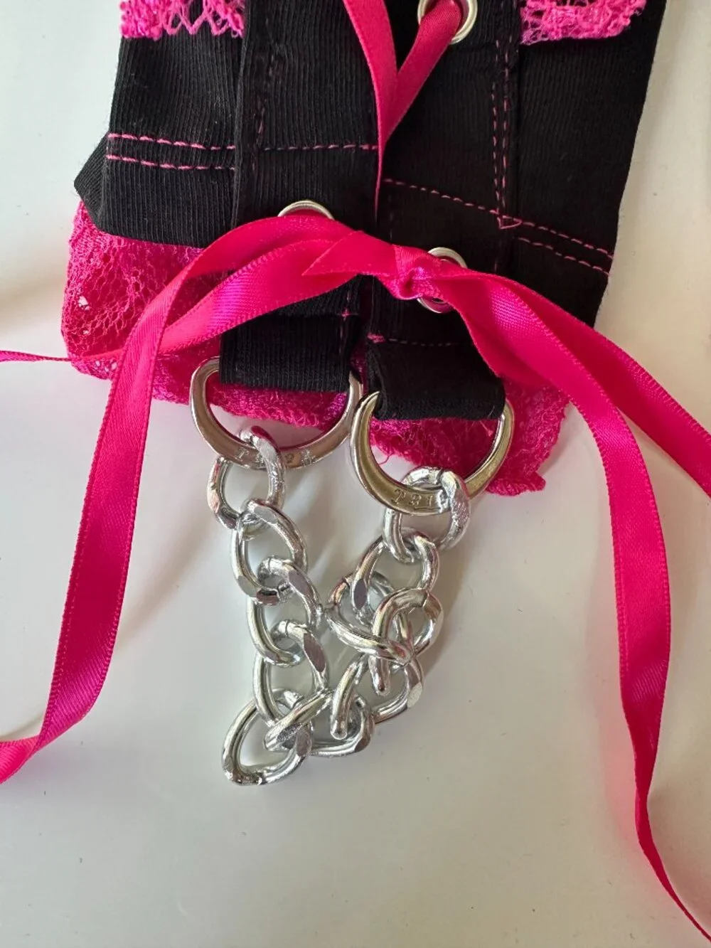Tripp NYC Hot Pink Lolita Lace Up Gloves OS
